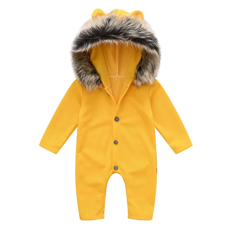 Autumn Baby Knitted Clothing and Hood Baby Clothes with Fur Collar for Winter Outdoor 3-24M Single Breasted Infant Sweaters