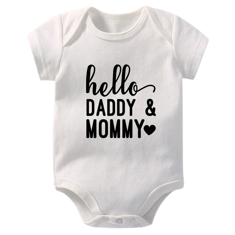 Pregnancy Announcement Hello Daddy Mommy Baby Romper Newborn Baby Boys Girls Clothes Infant Baby Jumpsuit Casual Twins Onesies