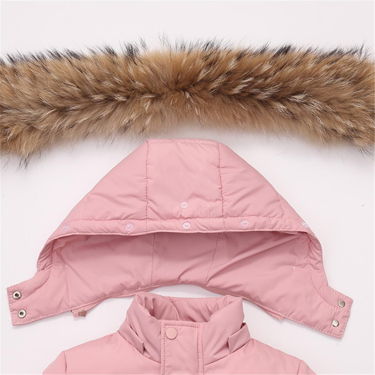 Baby Girls Two Piece Winter Warm Hooded Fur Trim Snowsuit Puffer down Jacket with Snow Ski Bib Pants Outfits