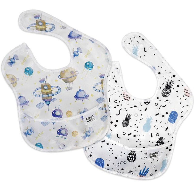 2Pcs/Lot Waterproof Baby Bibs TPU Coating Feeding Bibs Washable Unisex Bibs with Food Catcher for Baby Girls & Boys