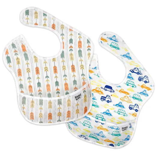 2Pcs/Lot Waterproof Baby Bibs TPU Coating Feeding Bibs Washable Unisex Bibs with Food Catcher for Baby Girls & Boys