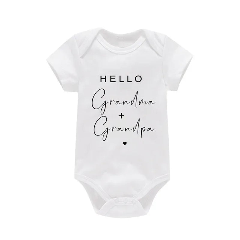 Pregnancy Announcement to Be Grandparents Hello Grandma & Grandpa Baby Bodysuits Infant Baby Boy Girls Clothes Baby Shower Gift