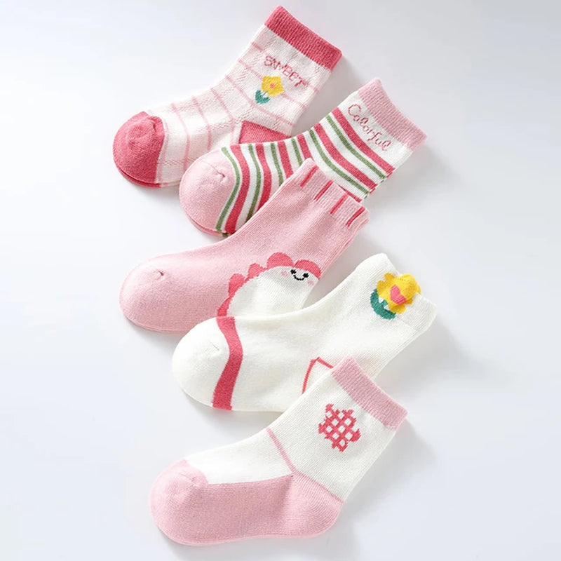 5Pairs Baby Socks Newborn Baby Boy Cute Short Sock 0-1-3-8Y Kids Cotton Toddler Cartoon Soft Children'S Sports Socks for Girls