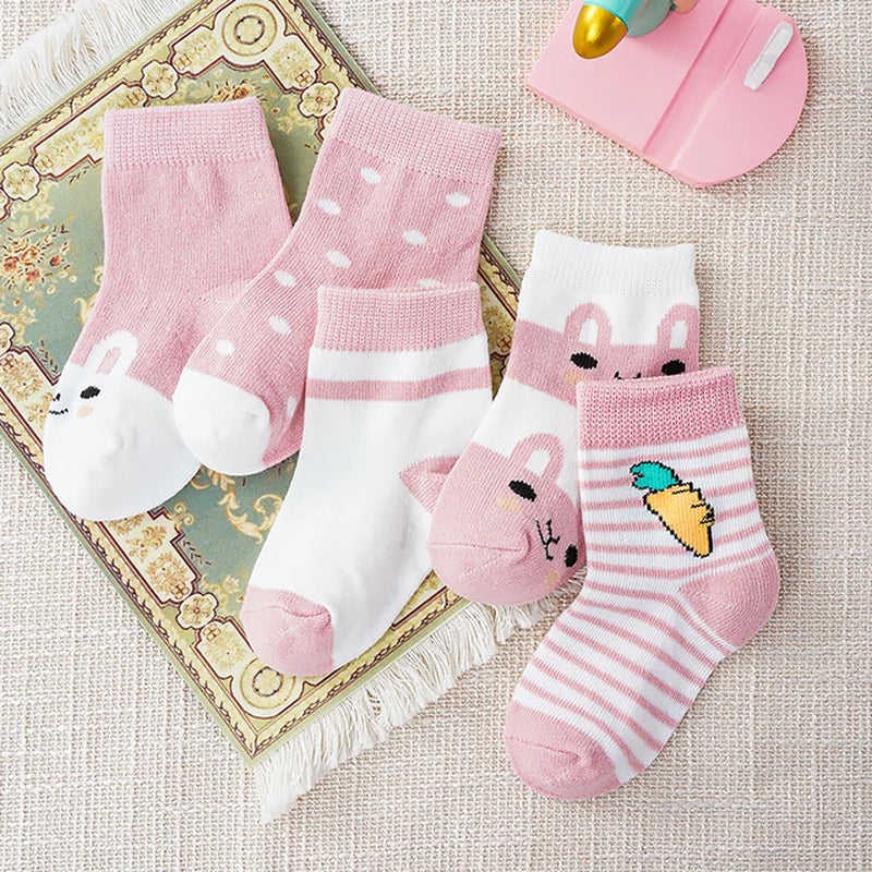 5Pairs Baby Socks Newborn Baby Boy Cute Short Sock 0-1-3-8Y Kids Cotton Toddler Cartoon Soft Children'S Sports Socks for Girls