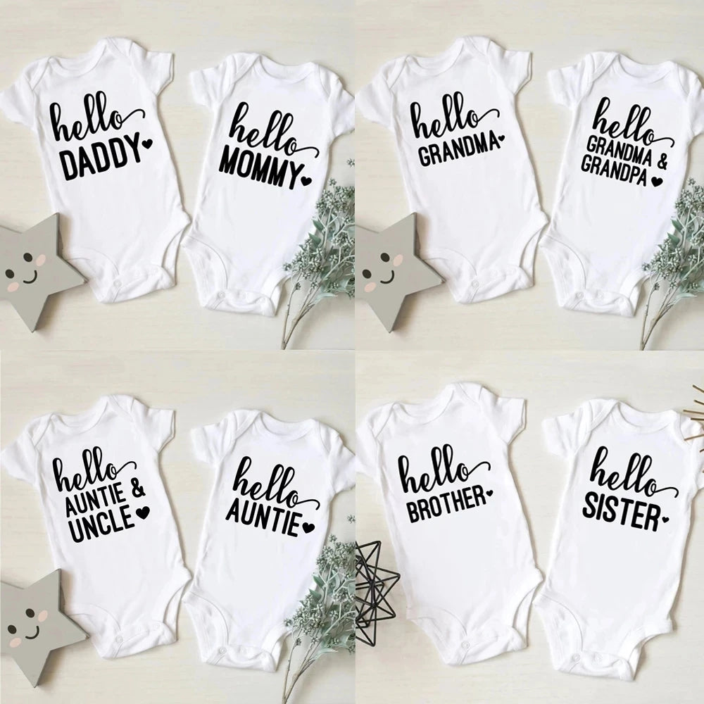 Pregnancy Announcement Hello Daddy Mommy Baby Romper Newborn Baby Boys Girls Clothes Infant Baby Jumpsuit Casual Twins Onesies