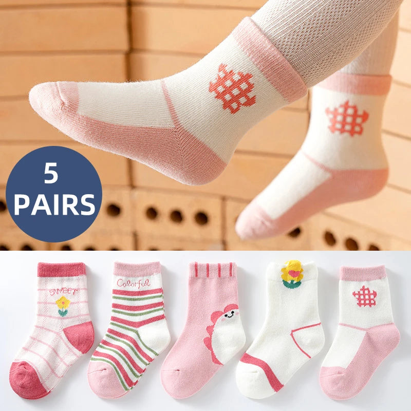 5Pairs Baby Socks Newborn Baby Boy Cute Short Sock 0-1-3-8Y Kids Cotton Toddler Cartoon Soft Children'S Sports Socks for Girls