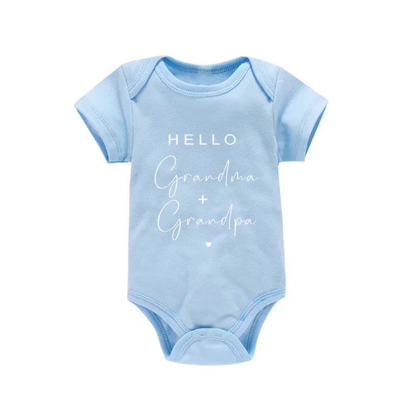 Pregnancy Announcement to Be Grandparents Hello Grandma & Grandpa Baby Bodysuits Infant Baby Boy Girls Clothes Baby Shower Gift