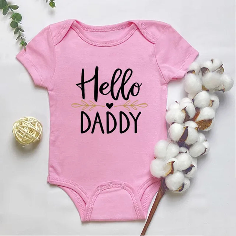 Summer Newborn Infant Baby Boy Girl Short Sleeve Letter Print Hello Daddy Romper Jumpsuit Outfits Baby Clothes