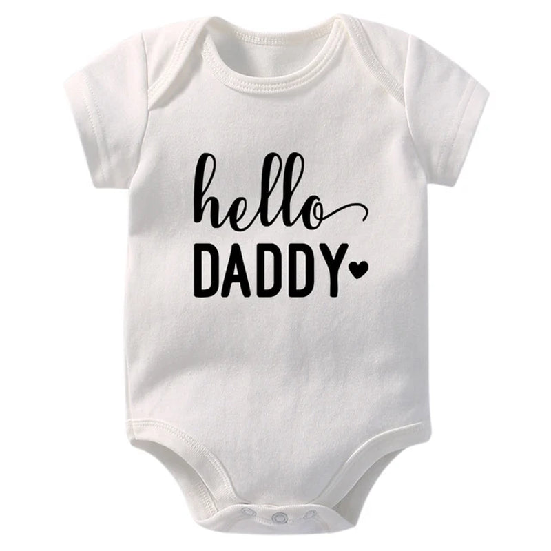 Pregnancy Announcement Hello Daddy Mommy Baby Romper Newborn Baby Boys Girls Clothes Infant Baby Jumpsuit Casual Twins Onesies